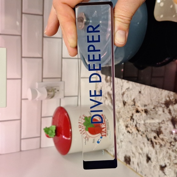 👙 "Dive Deeper" motivational desk placard sign. Clear acrylic with navy blue. - Picture 2 of 13